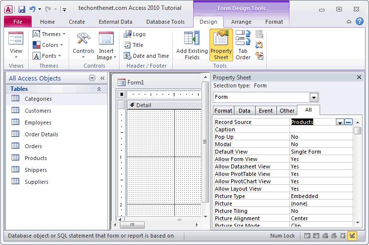 Record Source | Tạo Form trong Access